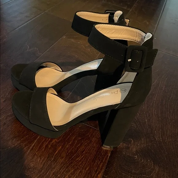 Dream Pairs Hi-Chunk Platform Pump Sandal Size 7 Black Nubuck Finish Block Heel - Picture 9 of 13